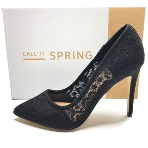 Call It Spring Black Lace Gwydda Pointed Toe Heels Size 6